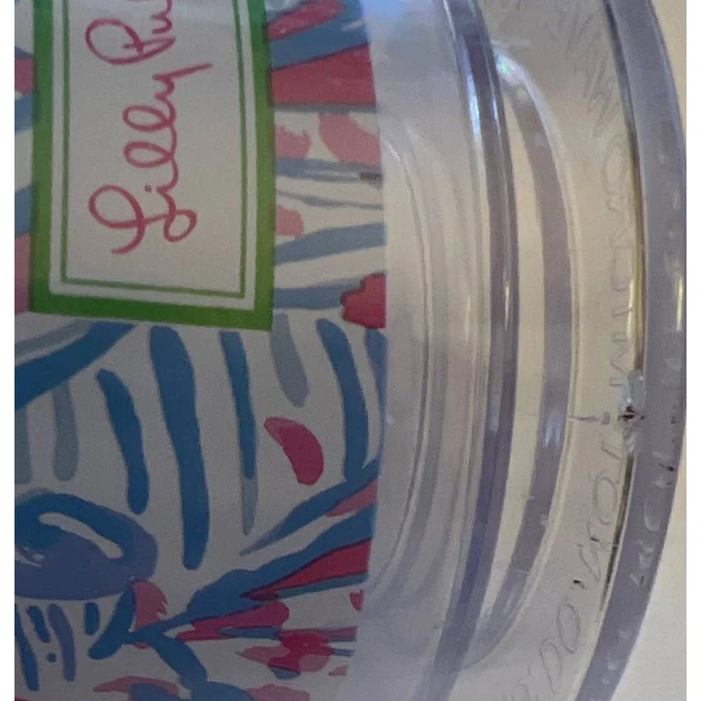 Lily Pulitzer Sailboat Tumbler Drinking Cup Pink Sailboats Light Blue Background